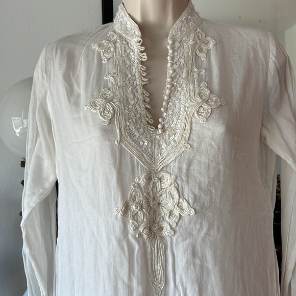 90s JULIET DUNN Moroccan hippy top cotton sequins London Vintage travel white - Picture 4 of 17
